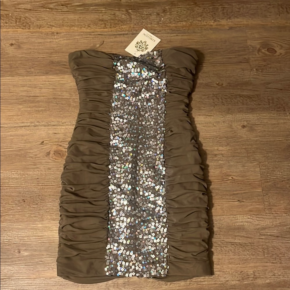 Rebellion Taupe Strapless Dress NWT